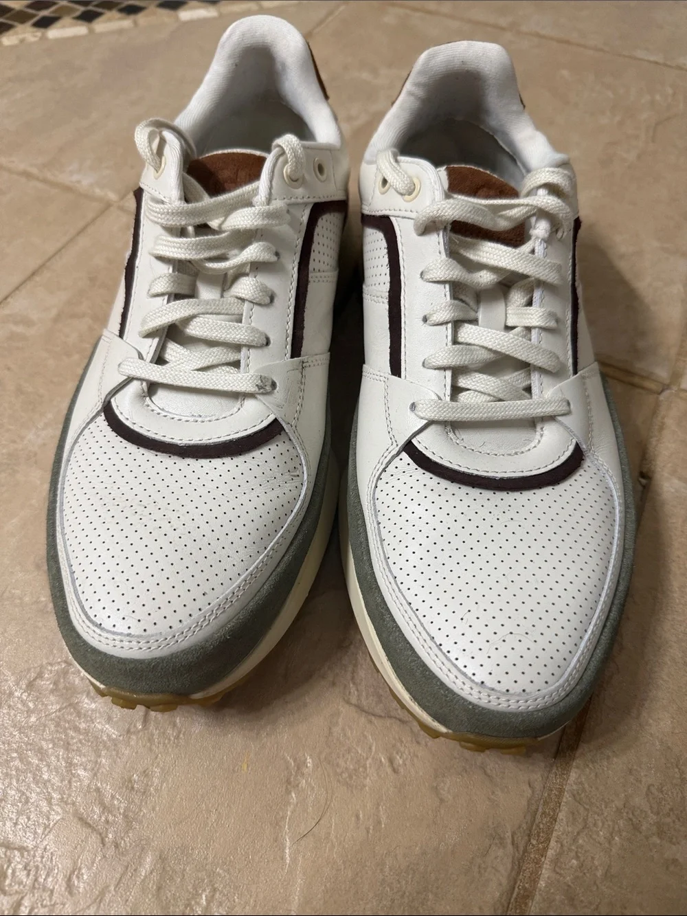 Cole Haan White, Olive & Brown Leather Sneakers